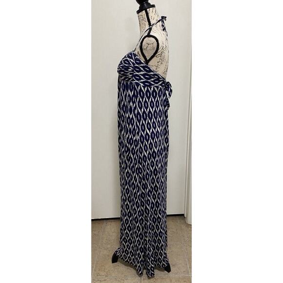Robin Piccone Maxi Dress Blue White Large Stetch Halter Neck Tie Sweat heart - Picture 3 of 12